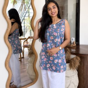 blue printed kurti with salwar