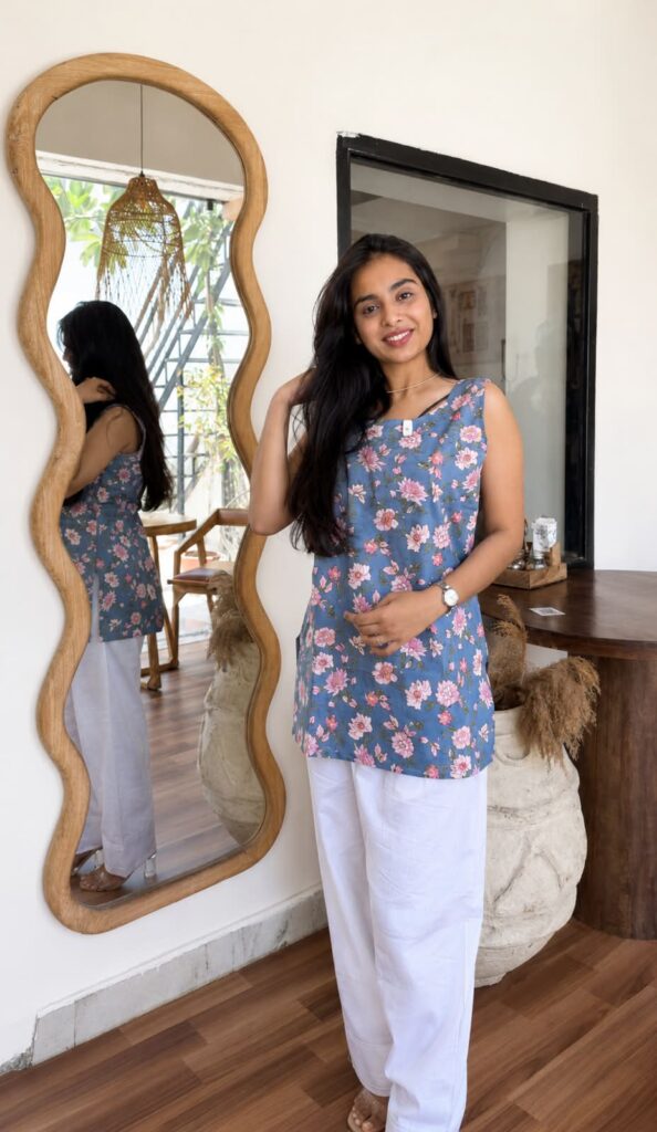blue printed kurti with salwar