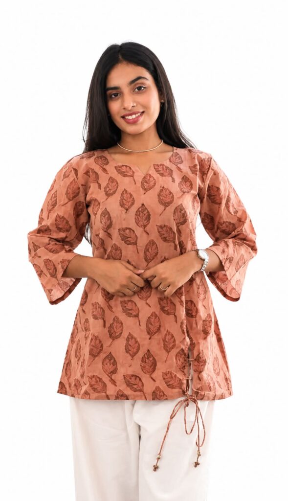 peach printed kurti with salwar
