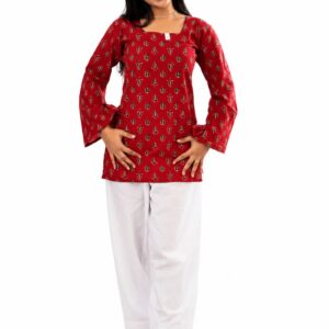 red printed kurta with salwar