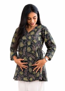 Dark Bottle Green Printed Kurti with Salwar black printed kurti