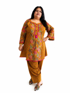 Mustard Floral Printed A line Short Kurta with Farshi salwar img 9535